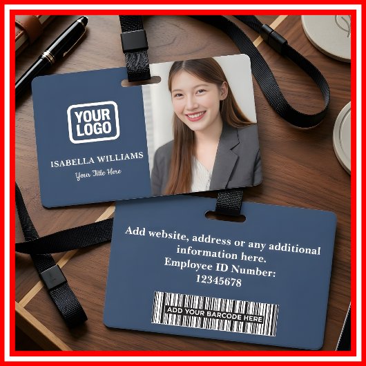 Custom Employee Photo, Barcode, Logo, Name Badge