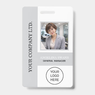 Custom Employee Photo, Logo, Name ,Light Grey  Badge