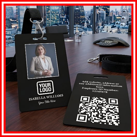 Custom Employee Photo, QR Code, Logo, Name Badge