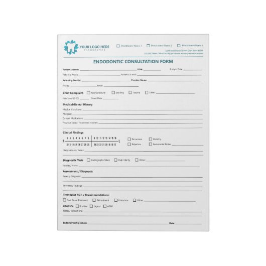 Custom Endodontic Consultation Form Notitieblok (Gedraaid)