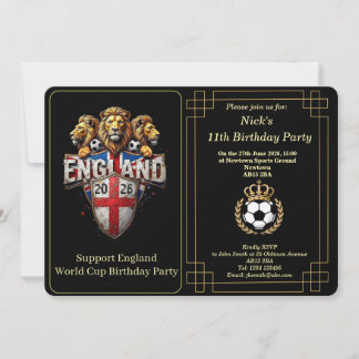 Custom England Soccer Team 3 Lions Birthday Invite Feestdagenkaart