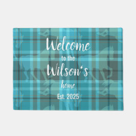 Custom Equestrian Tartan Family Welcome Coir Mat