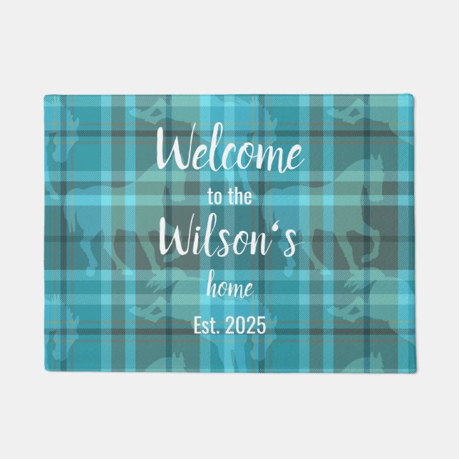 Custom Equestrian Tartan Family Welcome Coir Mat (Voorkant)