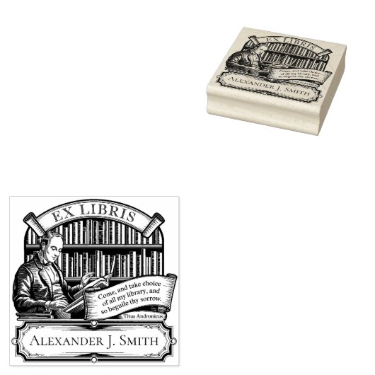 Custom Ex Libris Elegant  Classic Quote Rubberstempel (Gestempeld)