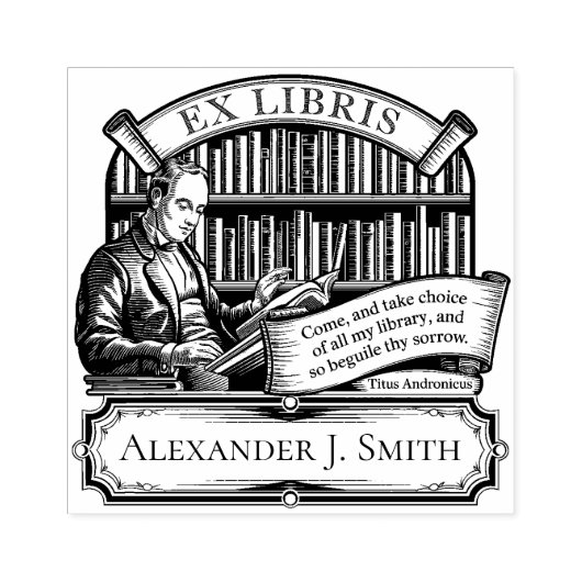 Custom Ex Libris Elegant  Classic Quote Rubberstempel (Afrduk)