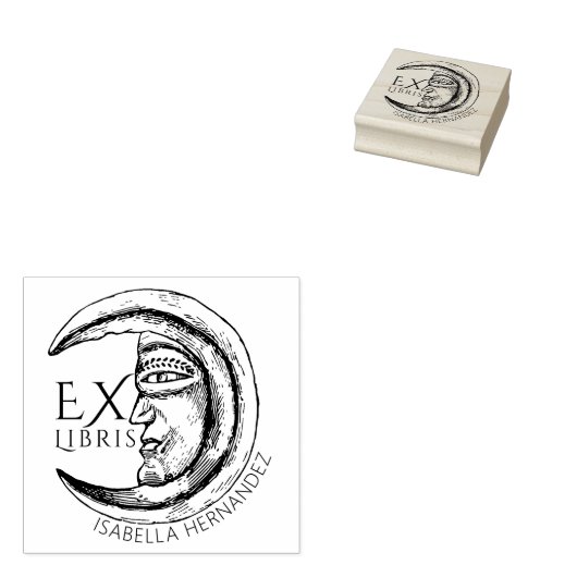 Custom Ex Libris Mystical Moon Boek Rubberstempel (Gestempeld)