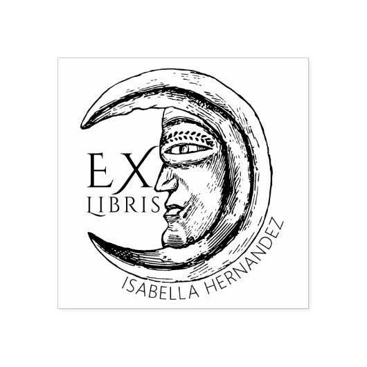 Custom Ex Libris Mystical Moon Boek Rubberstempel (Afrduk)
