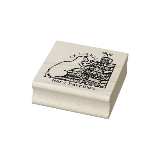 Custom Ex Libris, Schattige Kattenboek Rubberstempel (Stempel)