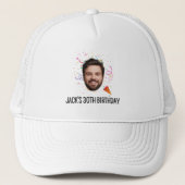 Custom Face Birthday hat, 30 40 50 Birthday Group Trucker Pet (Voorkant)