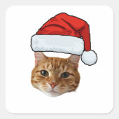Custom Face Cat Santa Hat Photo Christmas   Vierkante Sticker (Voorkant)