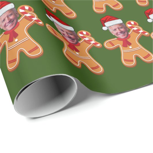 Custom Face Foto Gingerbread Funny Joe Biden Cadeaupapier (Rol Hoek)