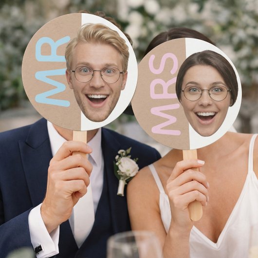 Custom Face Mr or Mrs Reception Game Paddles Handwaaier