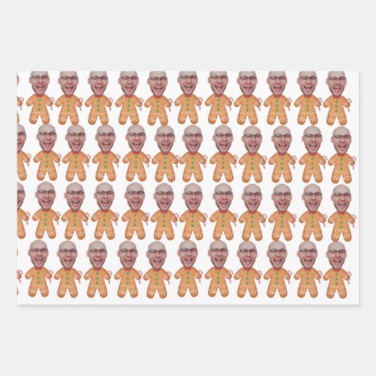 Custom Face Photo Gingerbread Grappige Kerstmis Inpakpapier Vel (Voorkant 2)