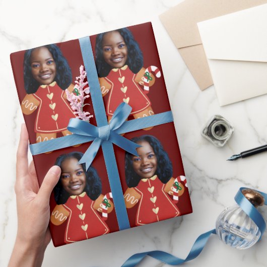 Custom Face Photo Gingerbread Vrouw Kerstmis Cadeaupapier (Geschenken)