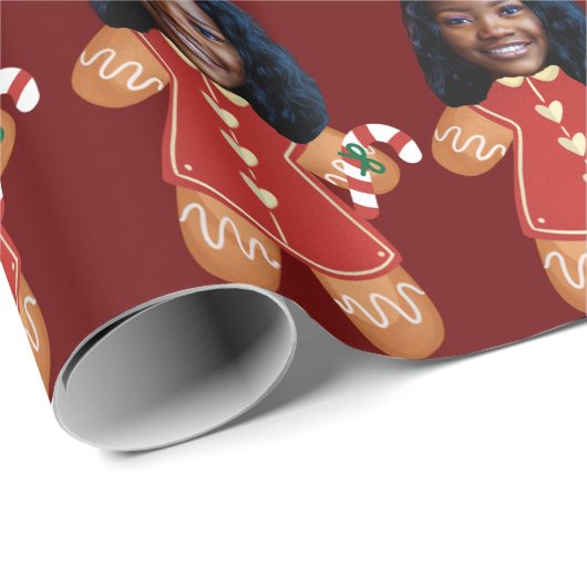 Custom Face Photo Gingerbread Vrouw Kerstmis Cadeaupapier (Rol Hoek)