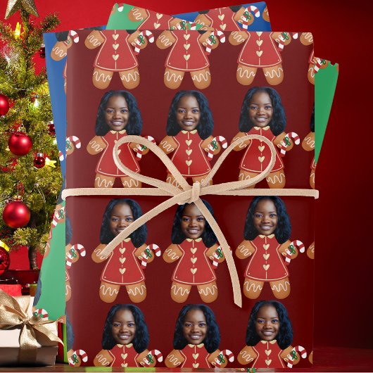 Custom Face Photo Gingerbread Vrouw Kerstmis Inpakpapier Vel