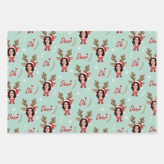 Custom Face Photo Rendier Kerstmis Inpakpapier Vel (Voorkant 3)