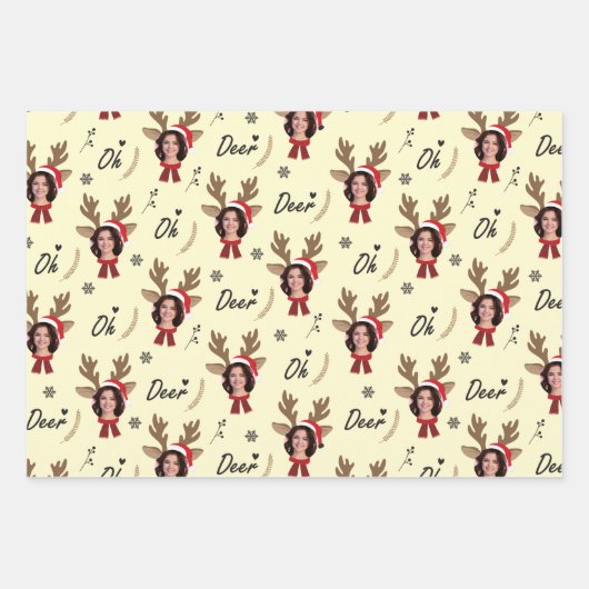 Custom Face Photo Rendier Kerstmis Inpakpapier Vel (Voorkant 3)