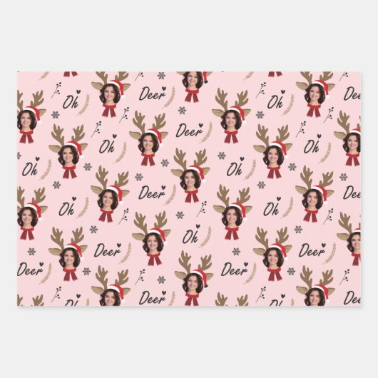 Custom Face Photo Rendier Kerstmis Inpakpapier Vel (Voorkant)