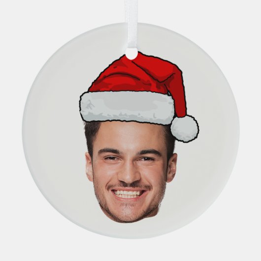 Custom Face Photo Santa Hat Christmas Glas Ornament (Achterkant)