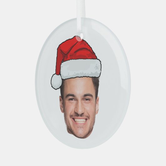 Custom Face Photo Santa Hat Christmas Glas Ornament (Voorkant links)