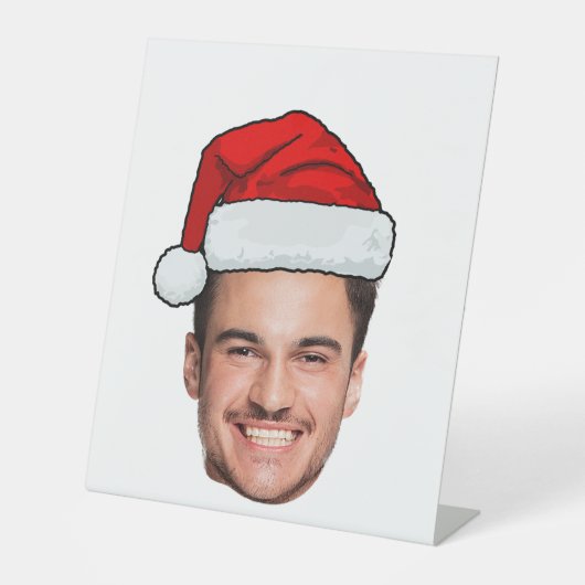 Custom Face Photo Santa Hat Christmas Reclamebord Met Voetstuk (Voorkant)
