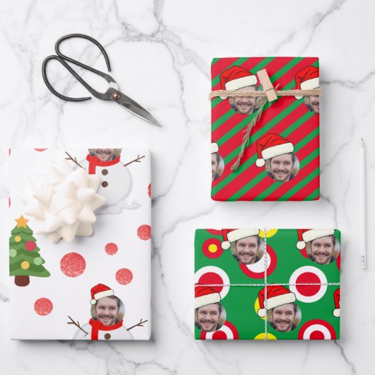 Custom Face Photo Sneeuwman Wrapping Paper Sheets (Voorkant)