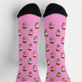 Custom Face Santa Hat Pink Socks, 4 Photos Pink Sokken (Top)