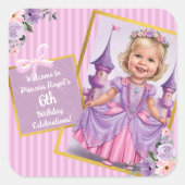 Custom Fairy Tale 6e Partij Lila en Roze Vierkante Sticker (Voorkant)