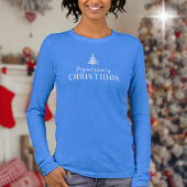 Custom familie kerstboom blauwe lange mouw Tri-Blend shirt