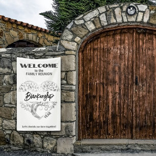 Custom Familie Reünie Hart Kunst Boom Wit Zilver Spandoek
