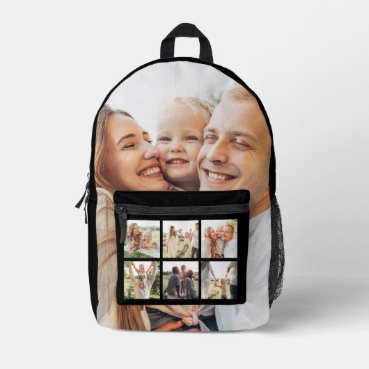 Custom Family 7 Photo Collage Zwart Bedrukte Rugzak (Voorkant)