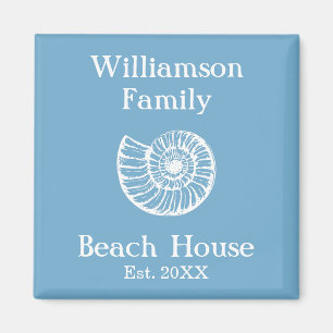 Custom Family Beach House Shell Blauw Magneet
