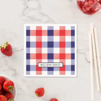 Custom Family Name Red and Blue Plaid  Servet
