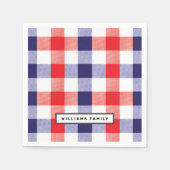 Custom Family Name Red and Blue Plaid Servet (Voorkant)