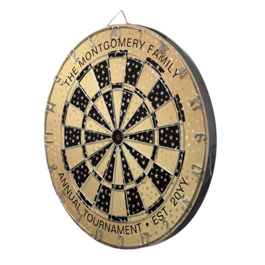 Custom Family Name Stars Gold Black Personalized Dartbord (Voorkant Rechts)