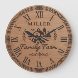 Custom Family Name Wall Clock – Farmhouse Scene  Grote Klok