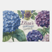 Custom Family Name Watercolor Hydrangea Theedoek (Horizontaal)