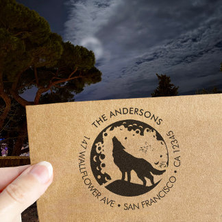Custom Family Name Wolf Moon Return Address Zelfinktende Stempel