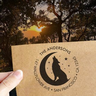Custom Family Name Wolf Moon Return Address Zelfinktende Stempel