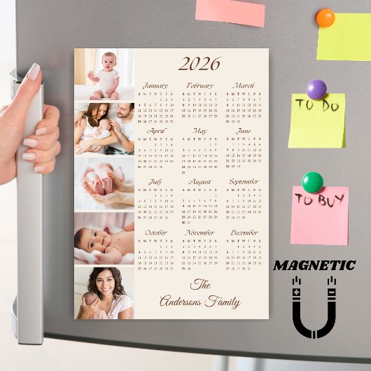 Custom Family Photo Collage 2026 Calendar Magnet