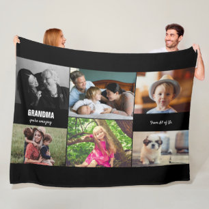 Custom Family Photo Collage voor oma Fleece Deken