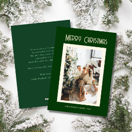 Custom family photo green merry christmas Card Feestdagenkaart
