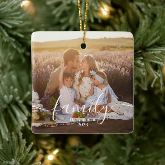 Custom Family Photo - Personalized Last Name  Keramisch Ornament (Boom)