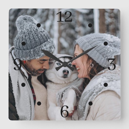 Custom Family Photo Square Wall Clock Vierkante Klok (Voorkant)