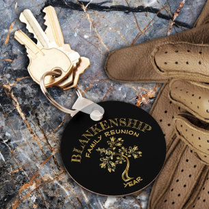 Custom Family Reunion Black Gold Tree Sleutelhange Sleutelhanger