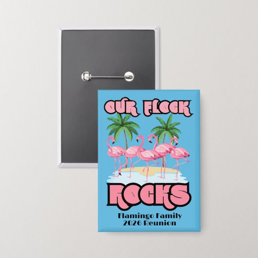 Custom Family Reunion Flamingo Party Theme Button (Voorkant / Achterkant)
