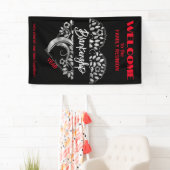 Custom Family Reunion Heart Art Tree Zwart Wit Spandoek (Insitu)