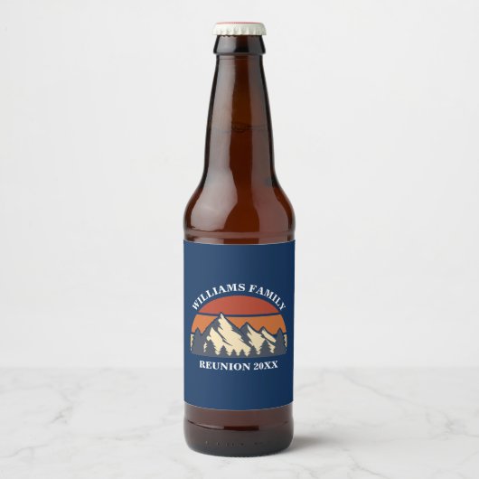 Custom Family Reunion Party Blue Mountain Sunset Bier Etiket (Voorkant)