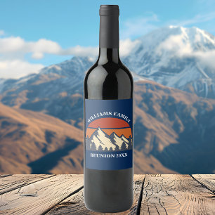 Custom Family Reunion Party Blue Mountain Sunset Wijn Etiket